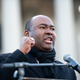 U.S. Senate candidate Jaime Harrison speaks to the crowd during the King Day celebration at the Dome March on January 20, 2020, in Columbia, S.C.